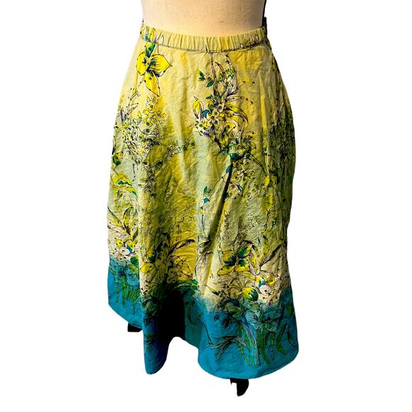 Forbidden Los Angeles Womens Maxi Skirt Green Blue Ombre Floral Medium - Picture 1 of 3